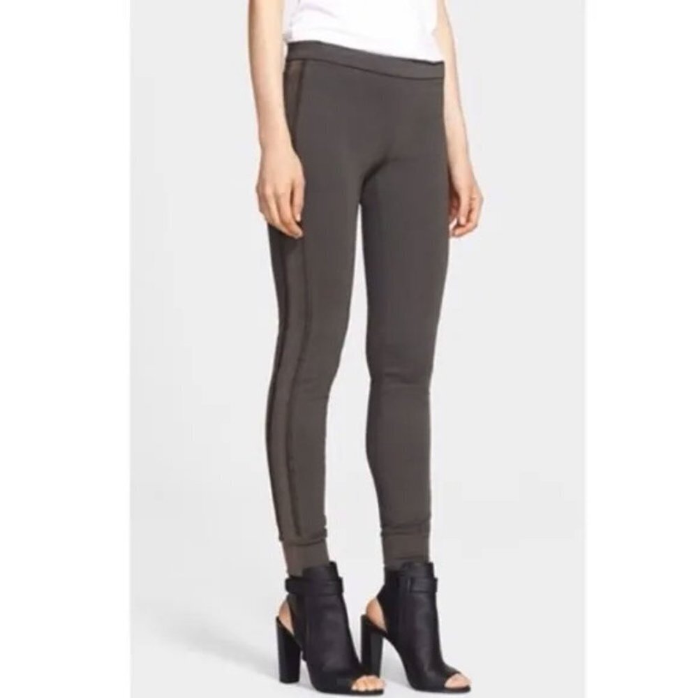 VINCE Grey Leather Piped Leggings Stretch Medium